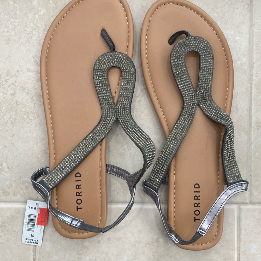 torrid Metallic Silver T-Strap Rhinestone Sandals
